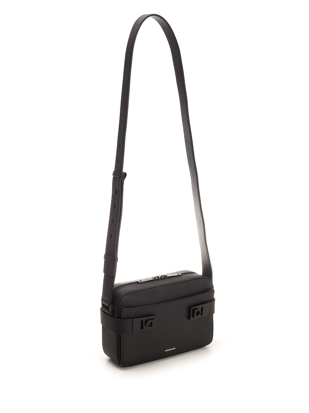 Shop Ferragamo Shoulder Bag With Gancini Buckles In Black