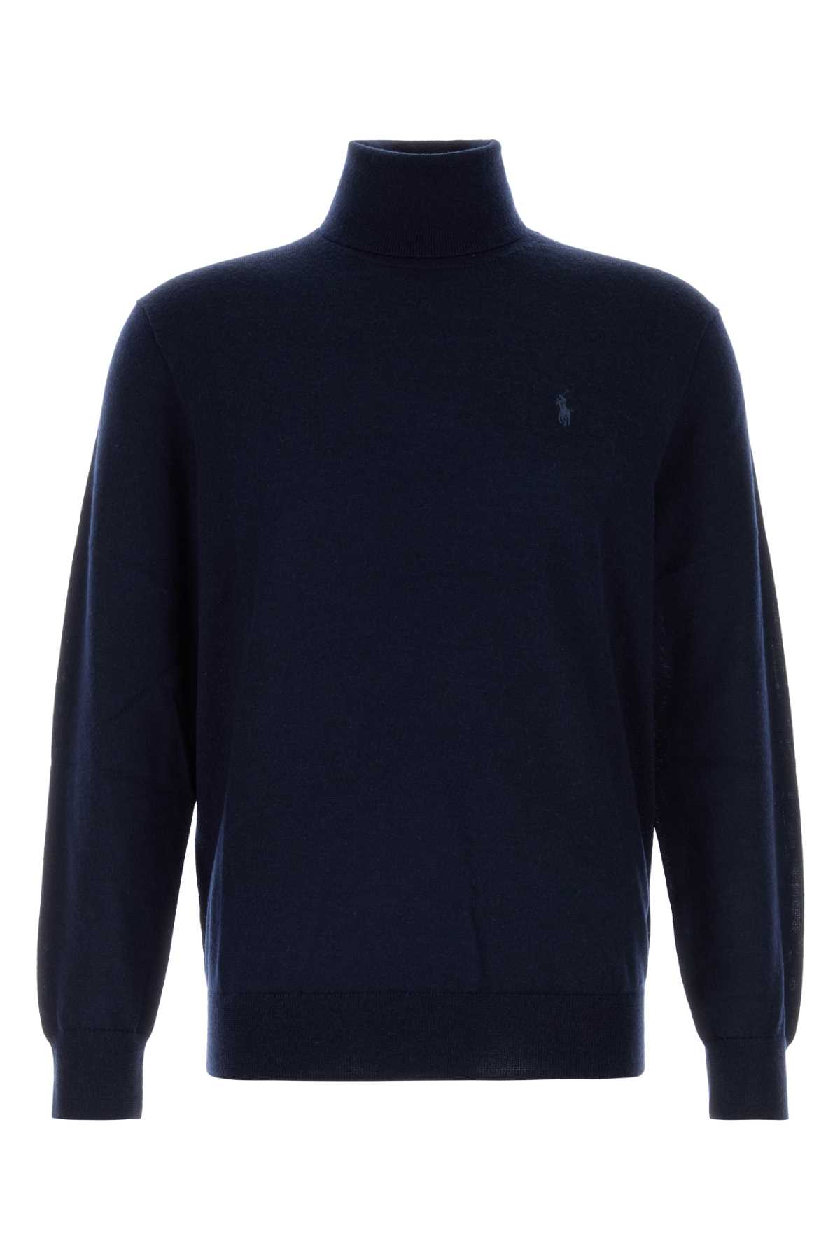 Shop Polo Ralph Lauren Navy Blue Wool Sweater In Poloblack