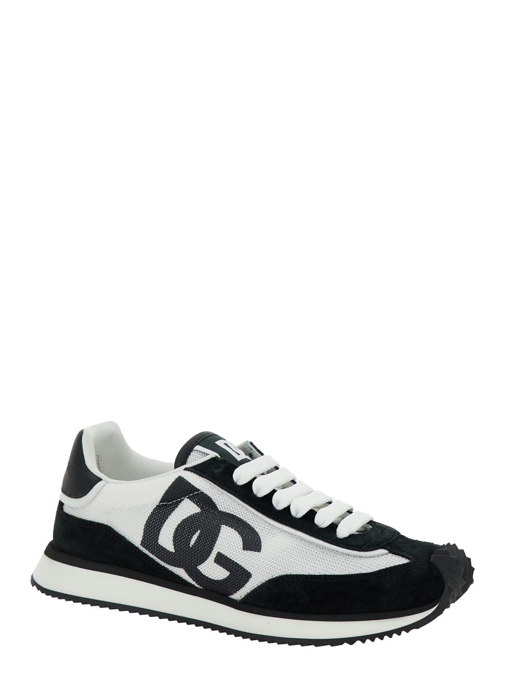 Shop Dolce & Gabbana Dg Cushion White And Black Low Top Sneakers With Logo Print In Mixed Materials Woman