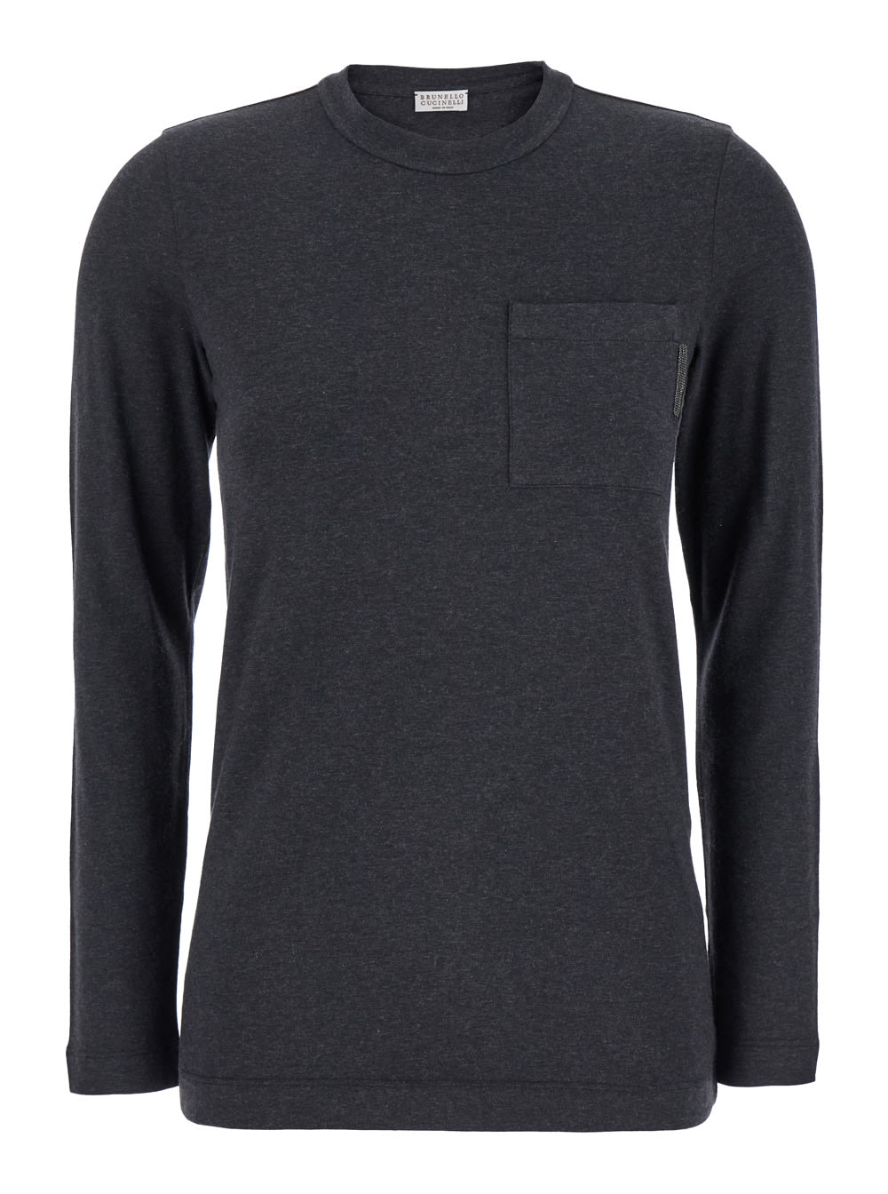 Shop Brunello Cucinelli Grey Crewneck T-shirt With Long Sleeves In Cotton Stretch Woman