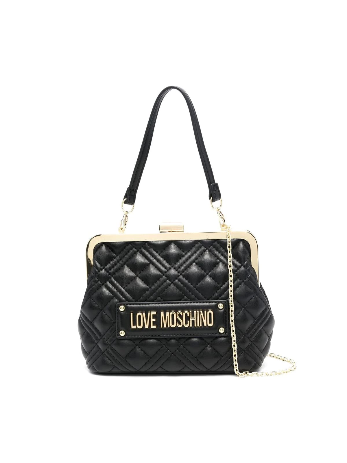 Love Moschino Pearl & Chain Necklace With Encased Pearl Flower In Black