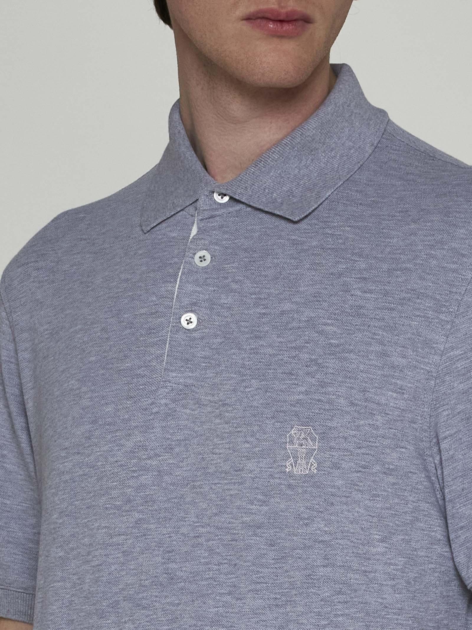 Shop Brunello Cucinelli Logo Cotton Polo Shirt In Grey
