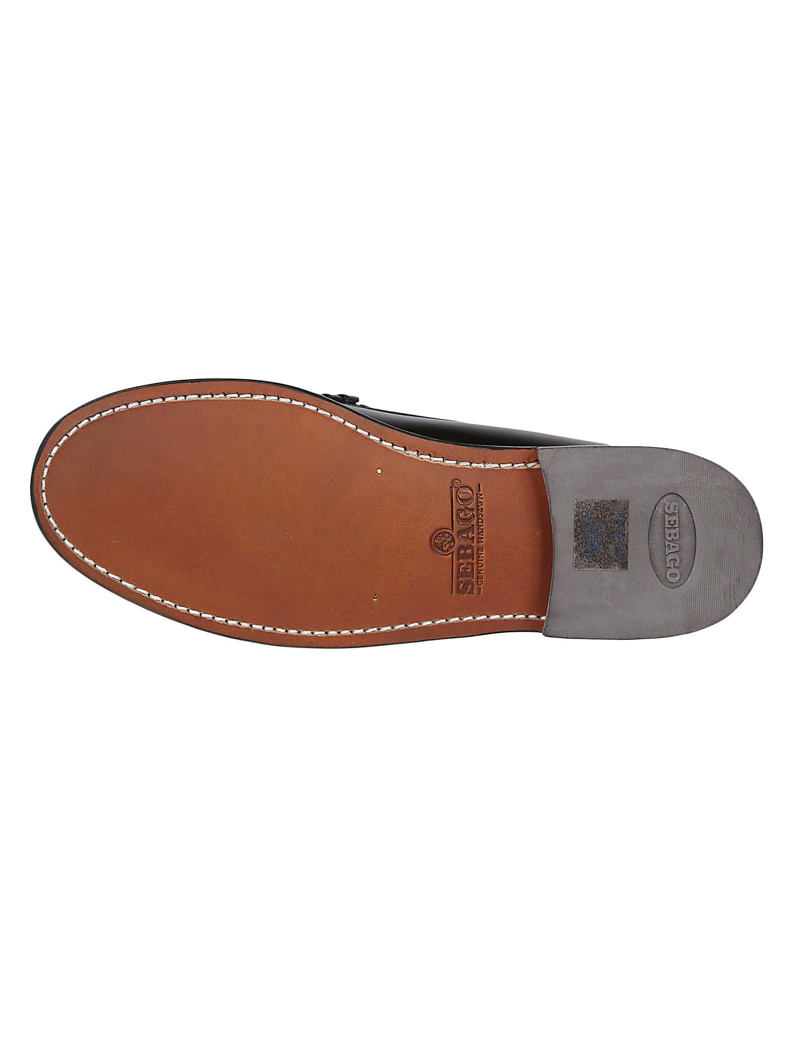 Sebago Round Toe Leather Loafers With Penny Strap In Black
