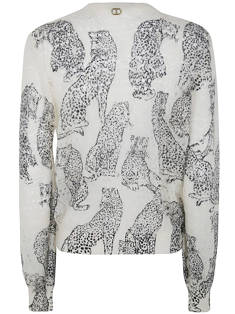 Shop Twinset Turtle Neck Sweater In Jaguards Print Black White