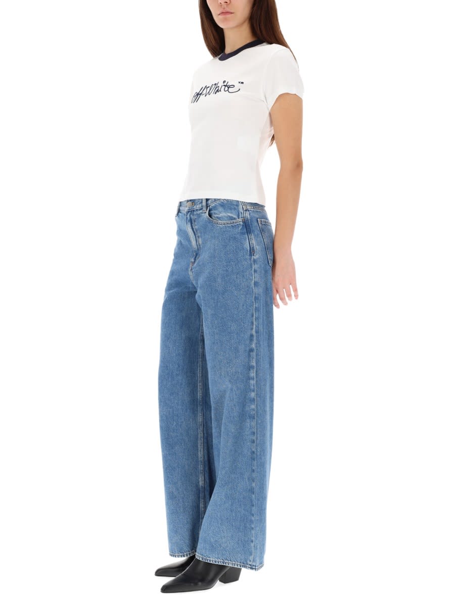 Off-white T-shirt With Embroidered Logo In White