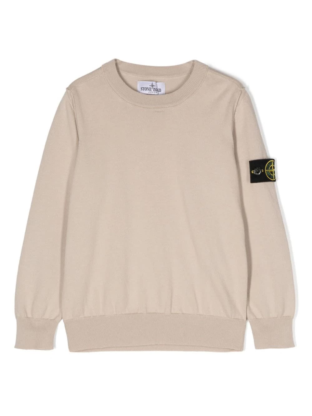 Shop Stone Island Junior Dove Knitted Crew Neck Sweater In Brown