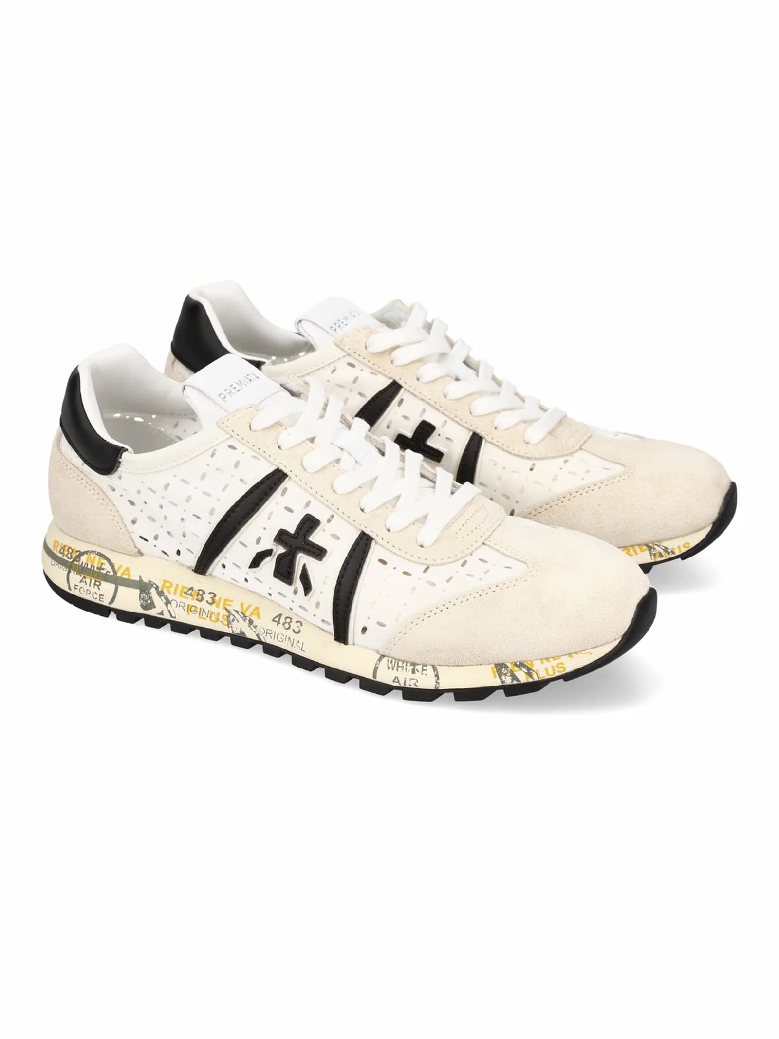 Premiata Low Top Sneakers With Contrast Heel Tab In White