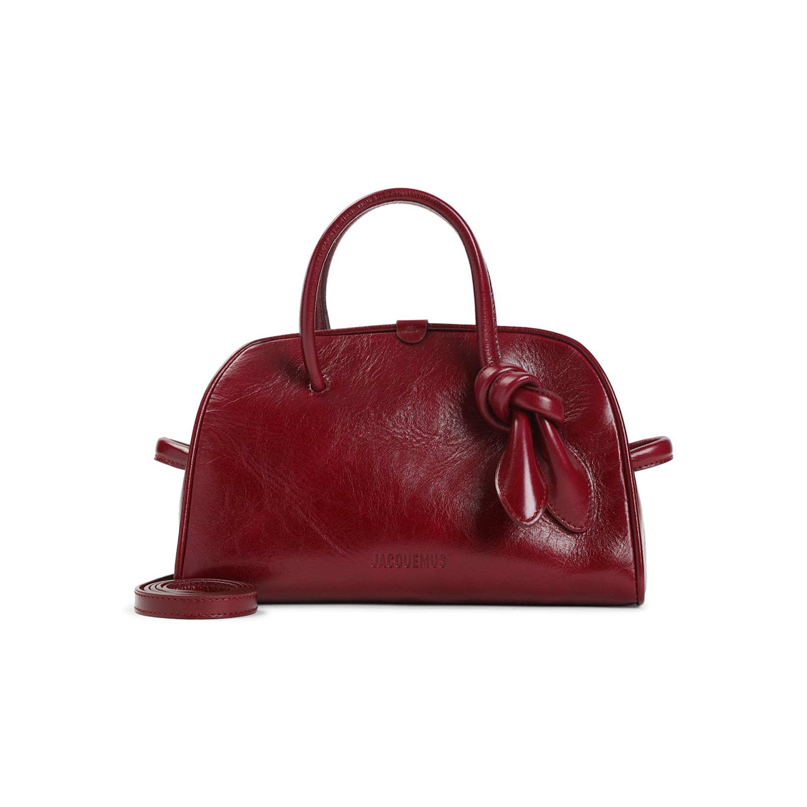 Jacquemus Le Petit Tourism In Shiny Vintage-finished Leather Bags In Burgundy