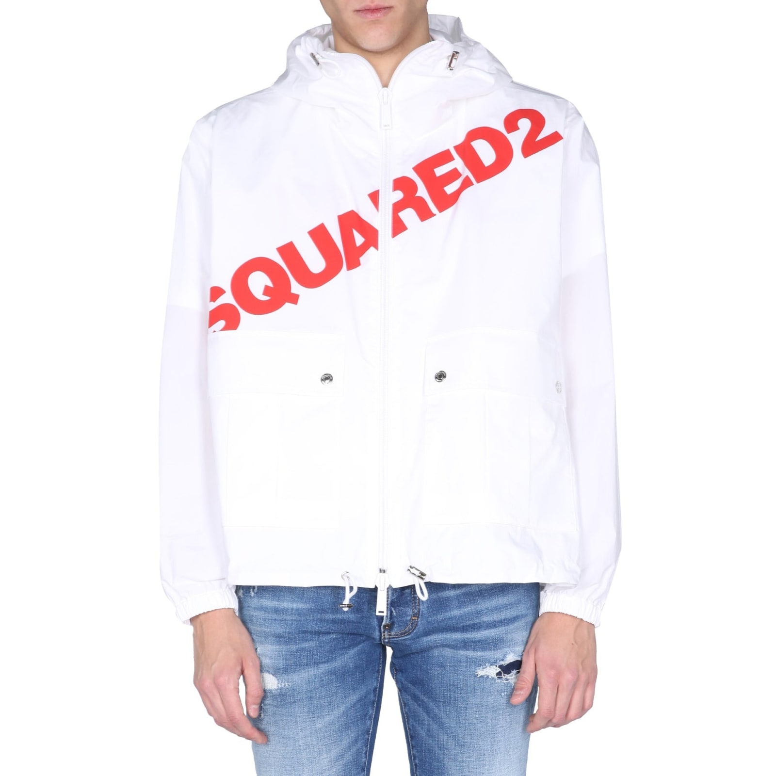 Shop Dsquared2 Logo Hooded Windbreaker In White