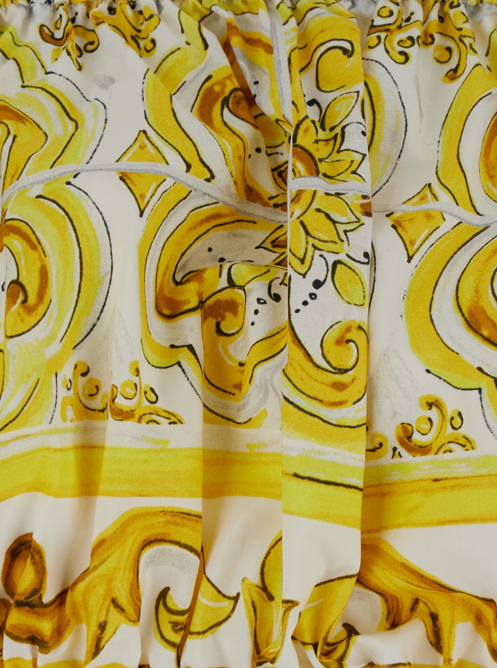 Shop Dolce & Gabbana Yellow And White Crop Top With Majolica Print In Cotton Woman