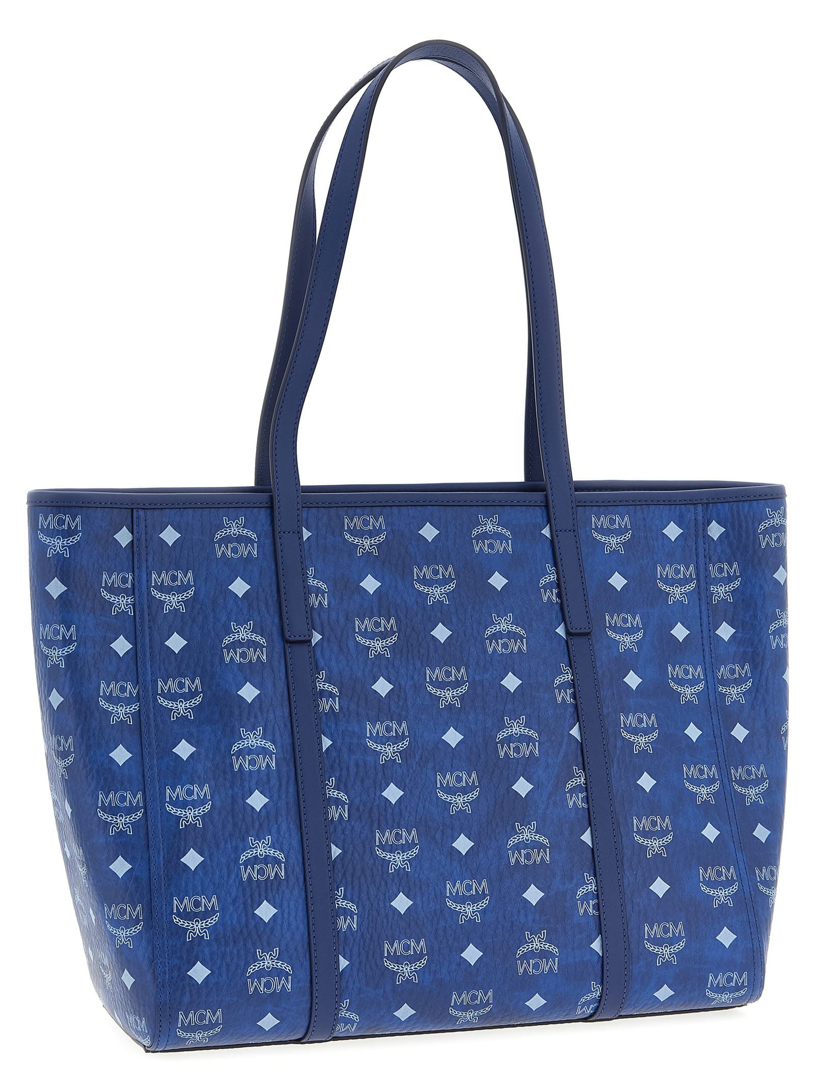 Mcm Toni Visetos Monogram Canvas Top-zip Tote Bag In Blue