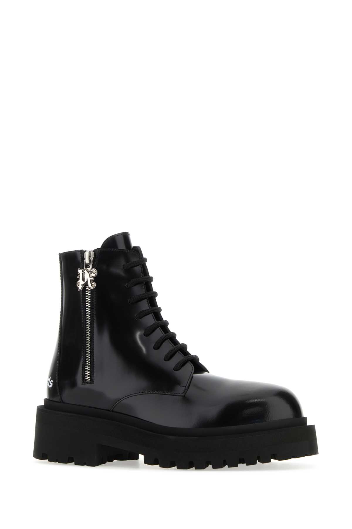 Shop Palm Angels Black Leather Ankle Boots In Blacknoc