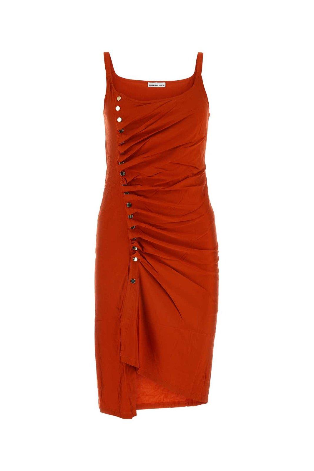 Shop Rabanne Stud Detailed Sleeveless Dress In Red