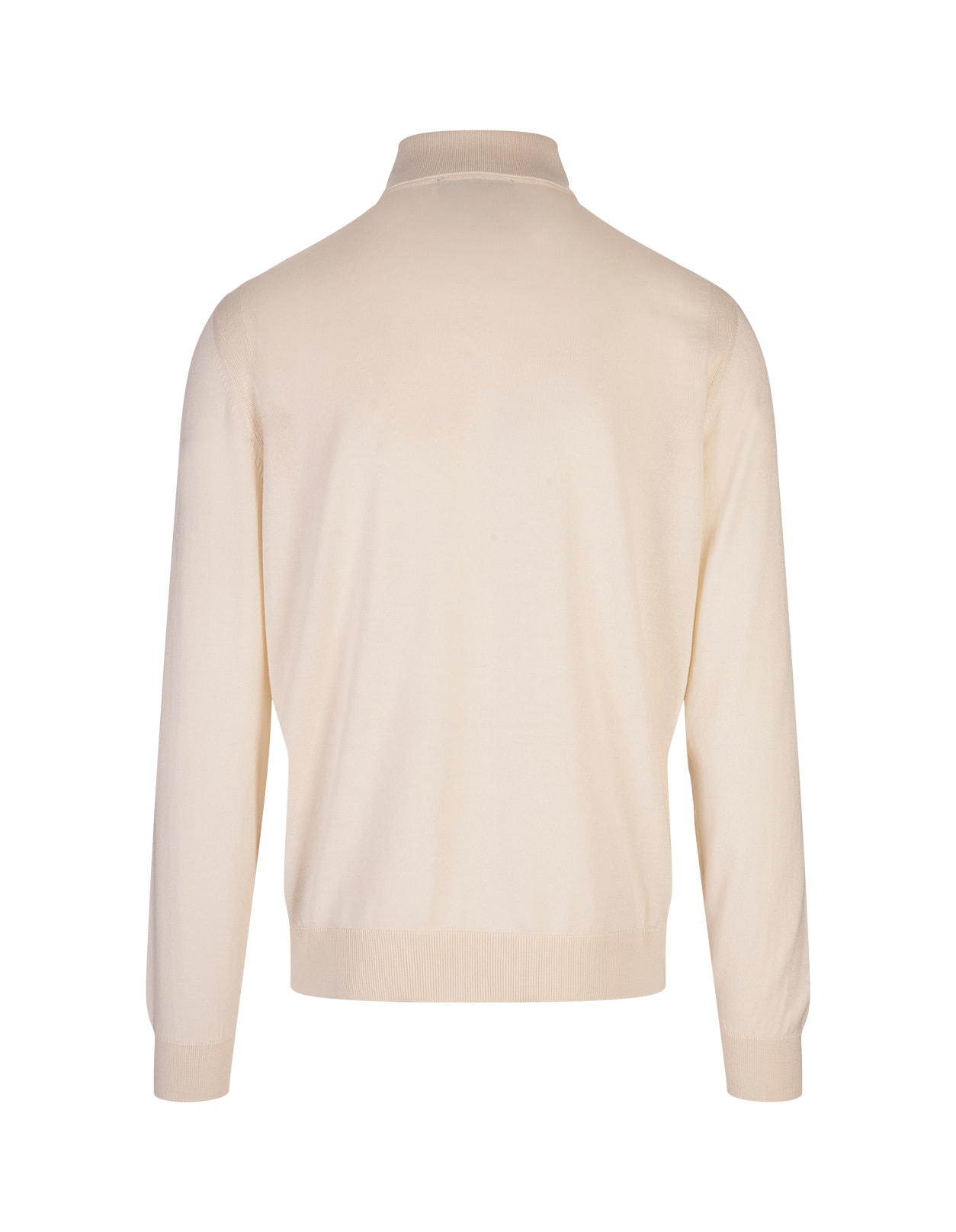 Shop Hugo Boss Neutral Silk, Wool And Cashmere Regular Fit Polo Style Sweater In White