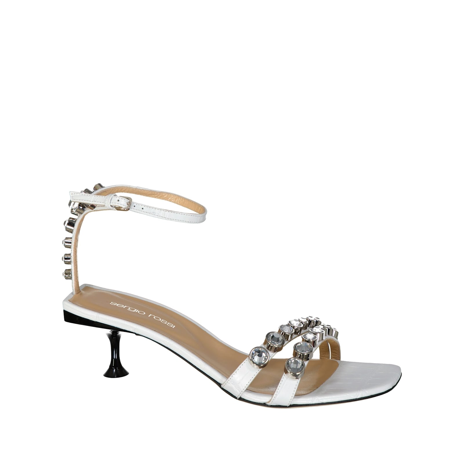 Sergio Rossi Leather Crystal Sandals In Gray