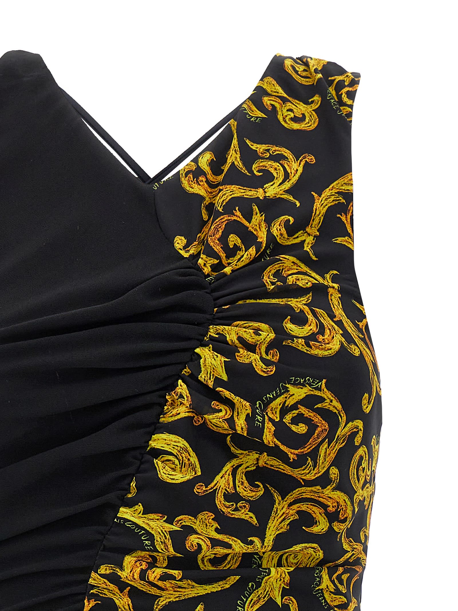 Versace Jeans Couture Woman Mini Dress Black Size 14 Polyester In Multi