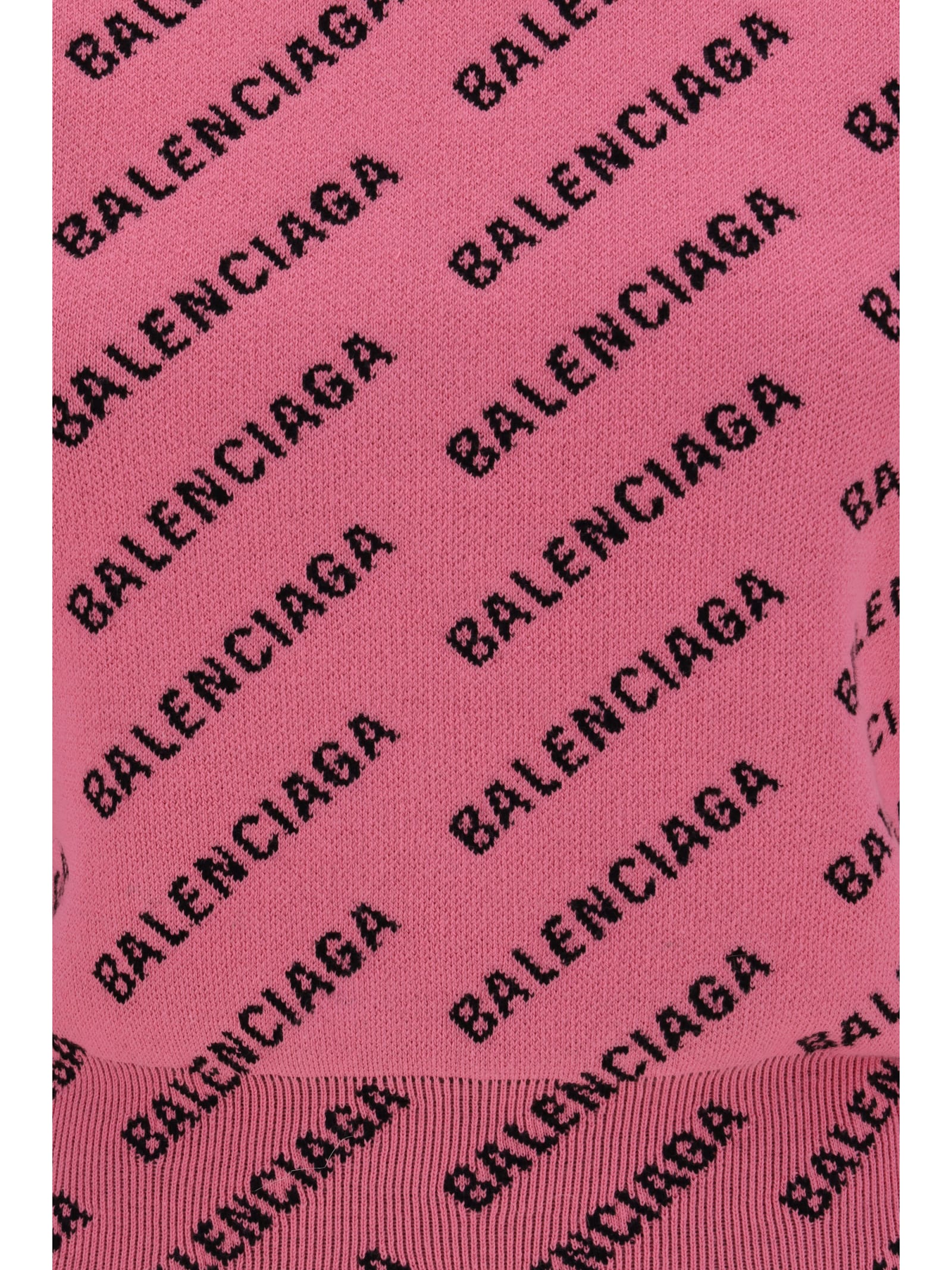 Balenciaga All-over Logo Cropped Sweater In Pink/black