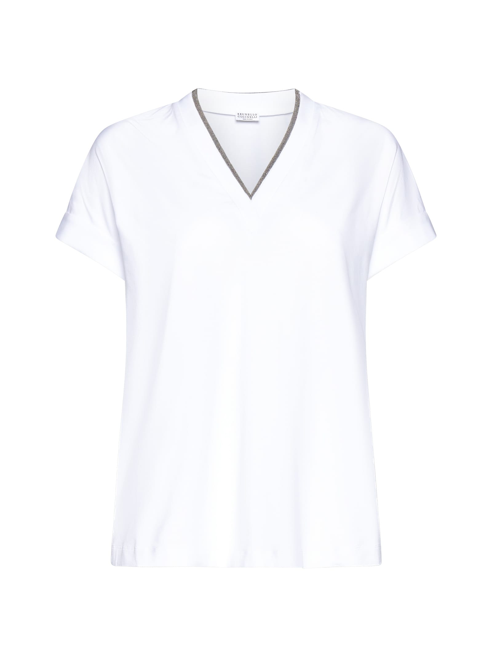 Brunello Cucinelli Stretch Cotton Top In Bianco