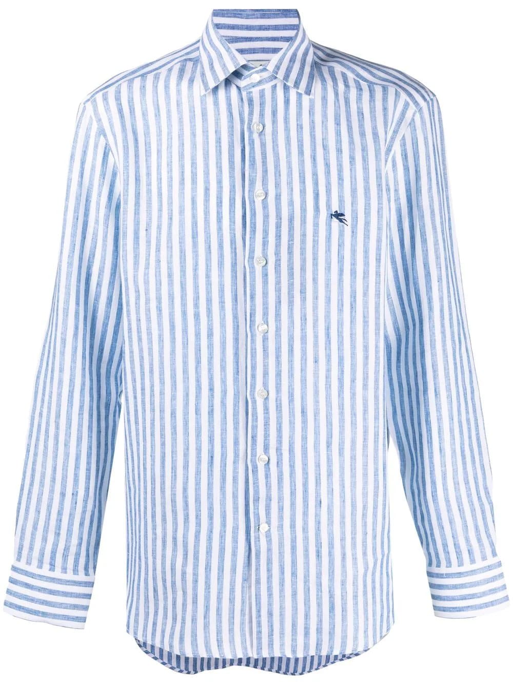 Etro Man Linen Shirt With Blue And White Stripes