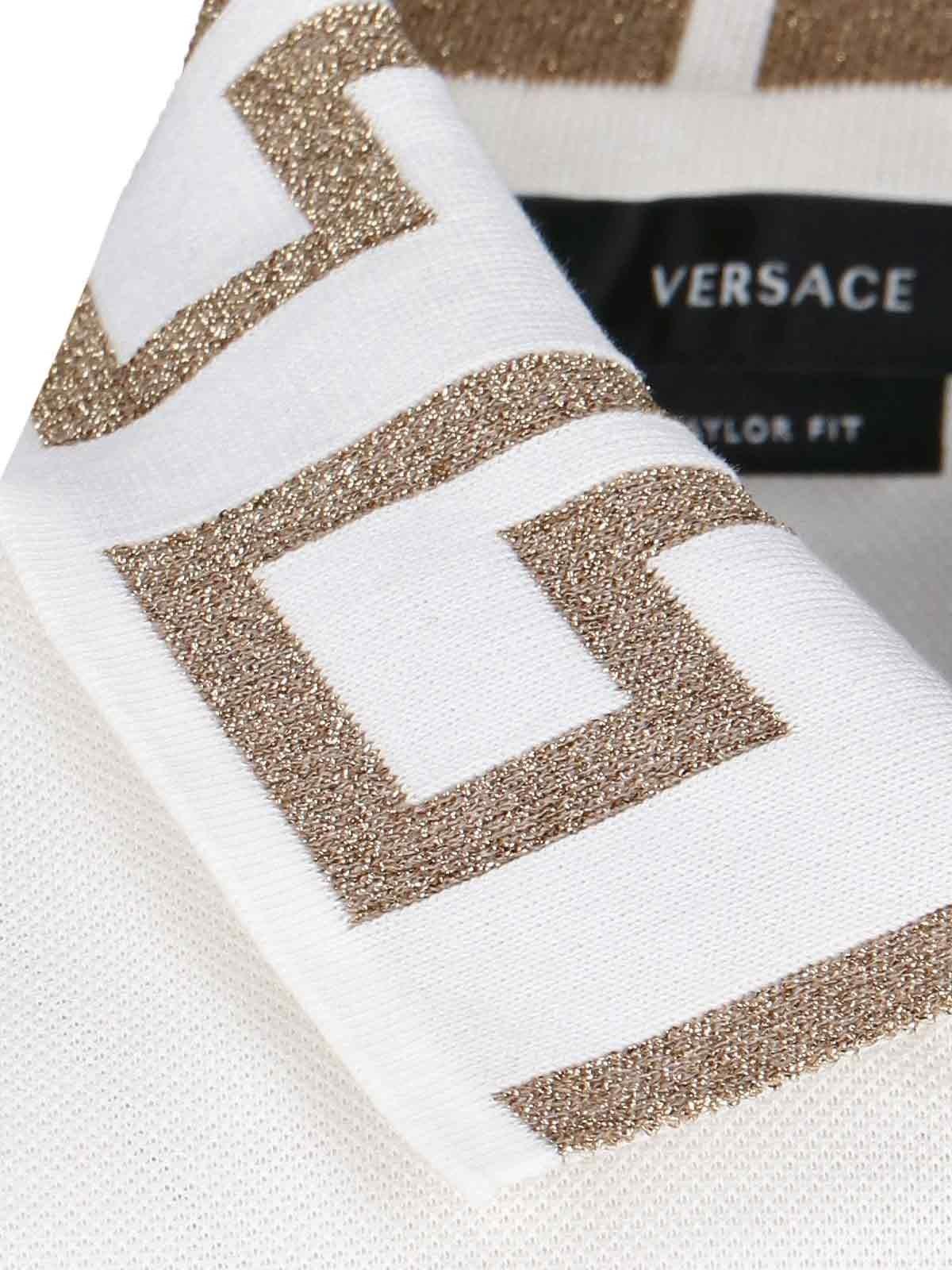 Shop Versace Greca Embroidery Polo Shirt In White