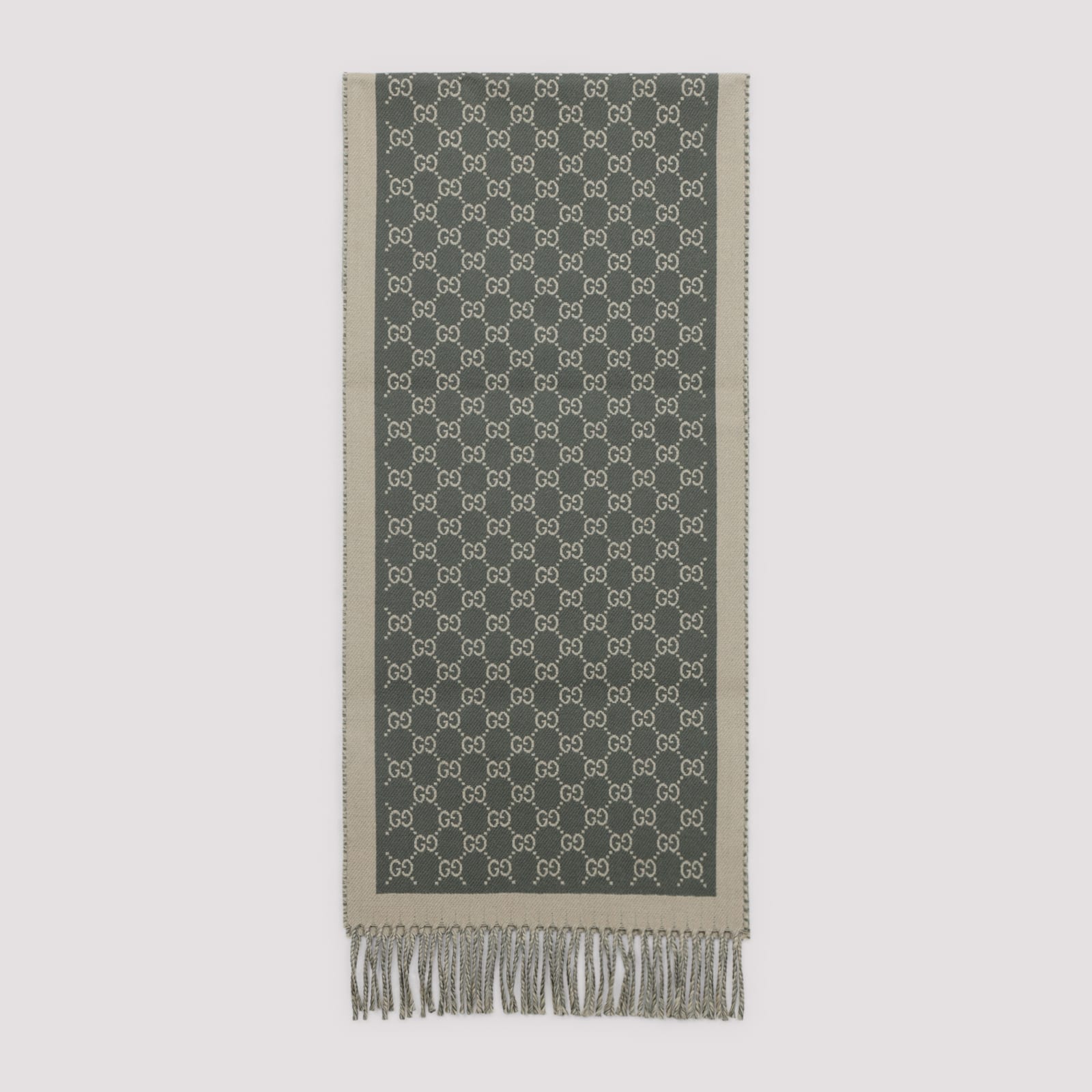 Gucci Moon Jacquard Wool Reversible Scarf In Green