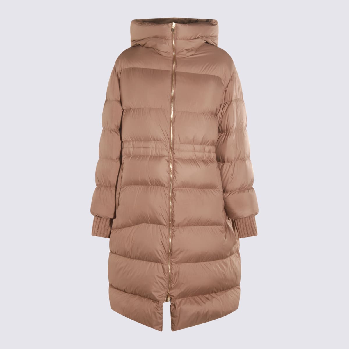 Fabiana Filippi Hooded Long Quilted Down Jacket In Brown