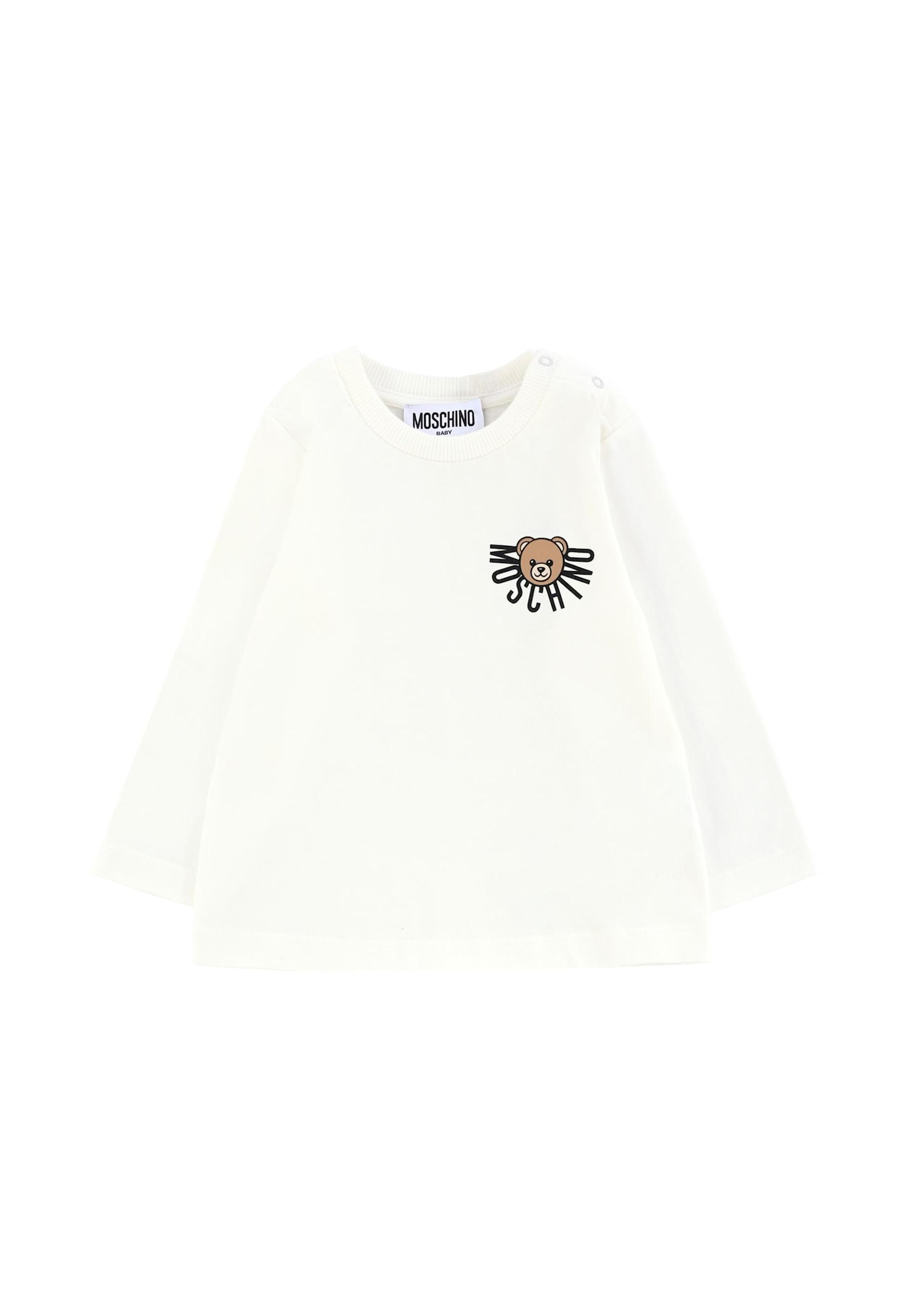 Moschino Ivory Sweatshirt For Babykids With Teddy Bear In White