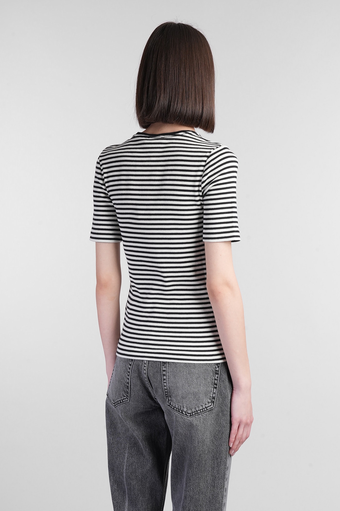 Anine Bing Alessia Striped Stretch-cotton T-shirt In Black