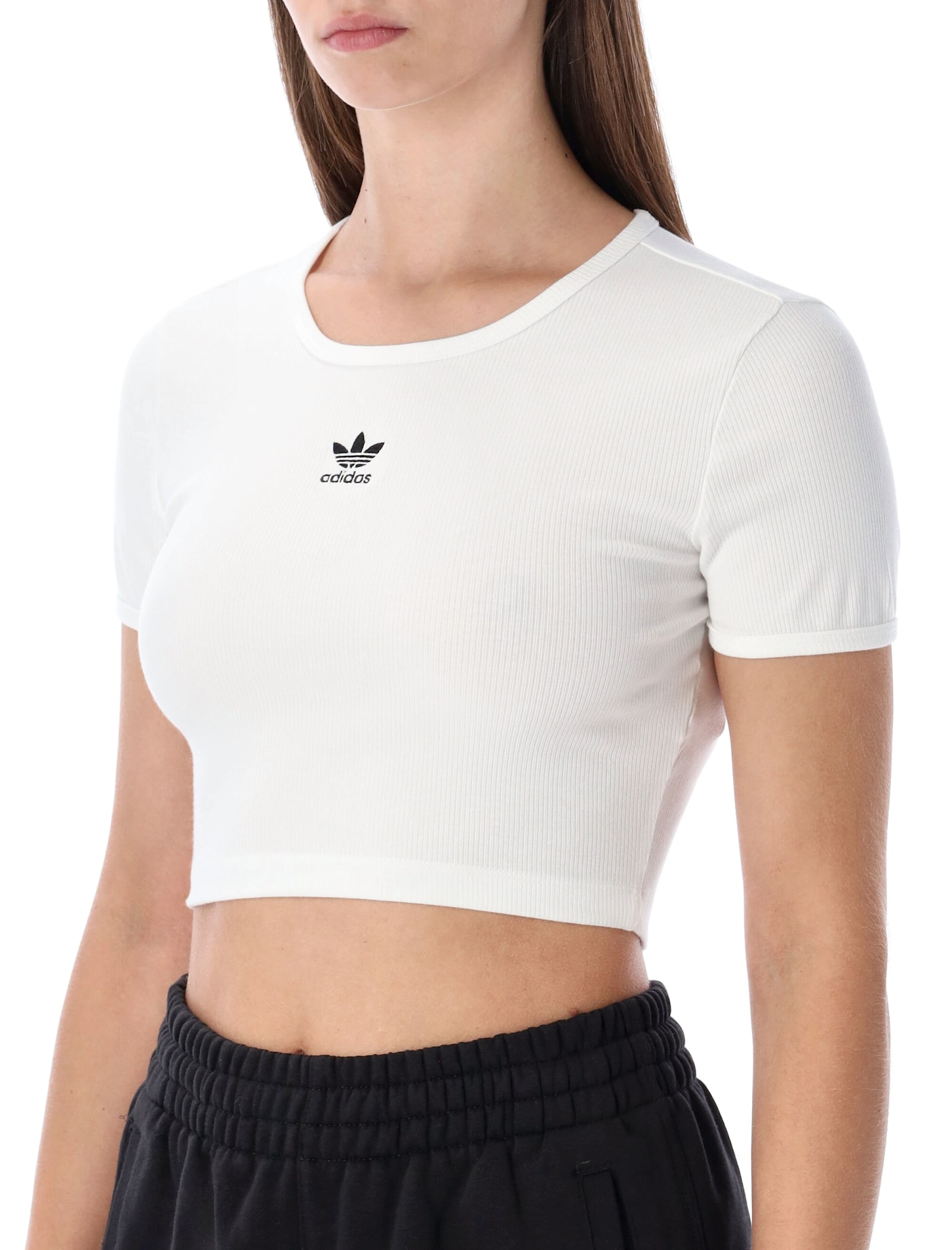 Adidas Originals Essentials Ribbed Cropped T-shirt In White
