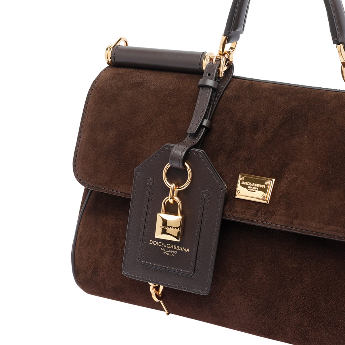 Dolce & Gabbana My Suede Tote Bag Decorated With A Sicily Padlock In Brown