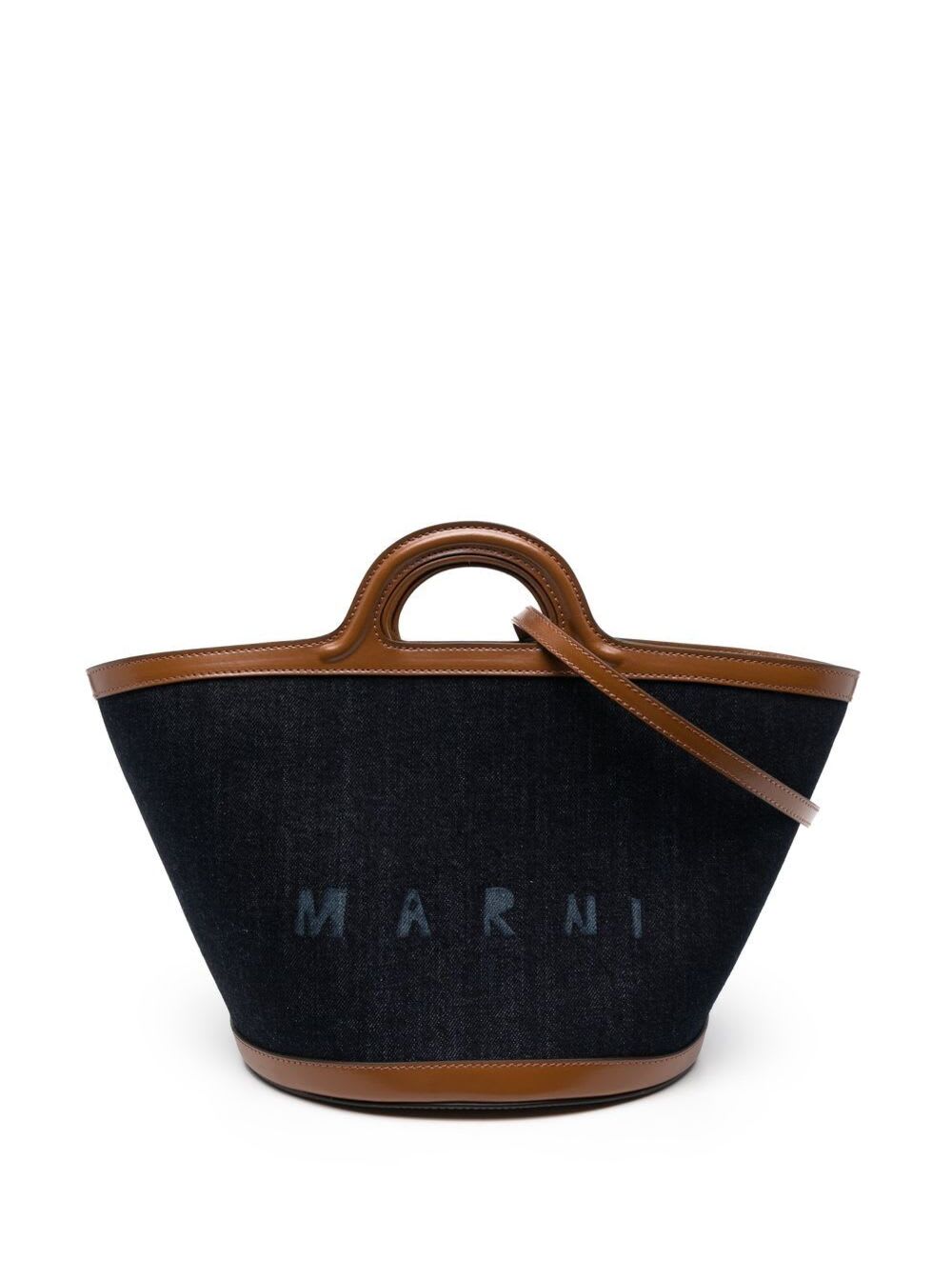 Tropicalia Denim And Leather Handbag With Logo Marni Woman