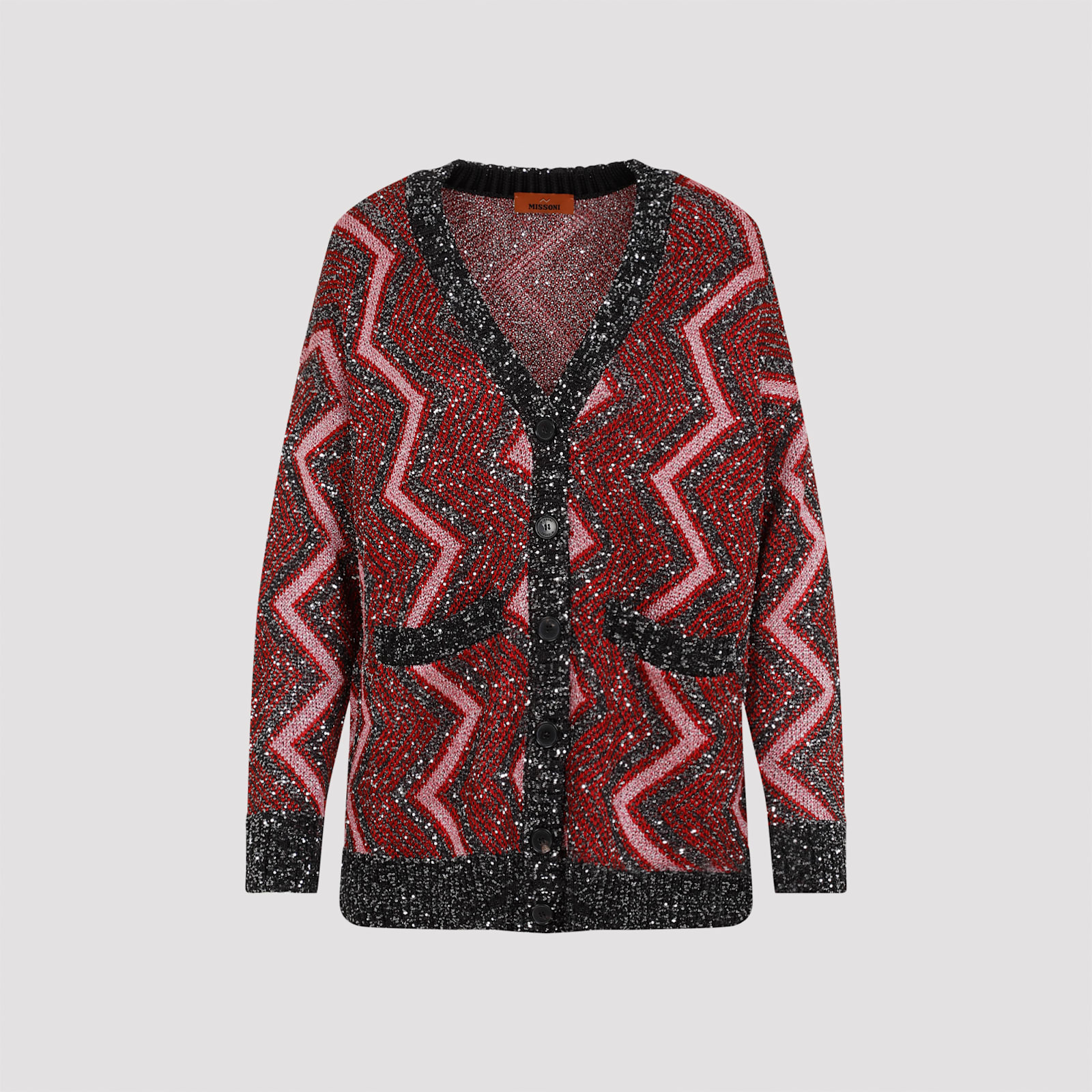 Shop Missoni Maxi Cardigan In Red Rose Blk