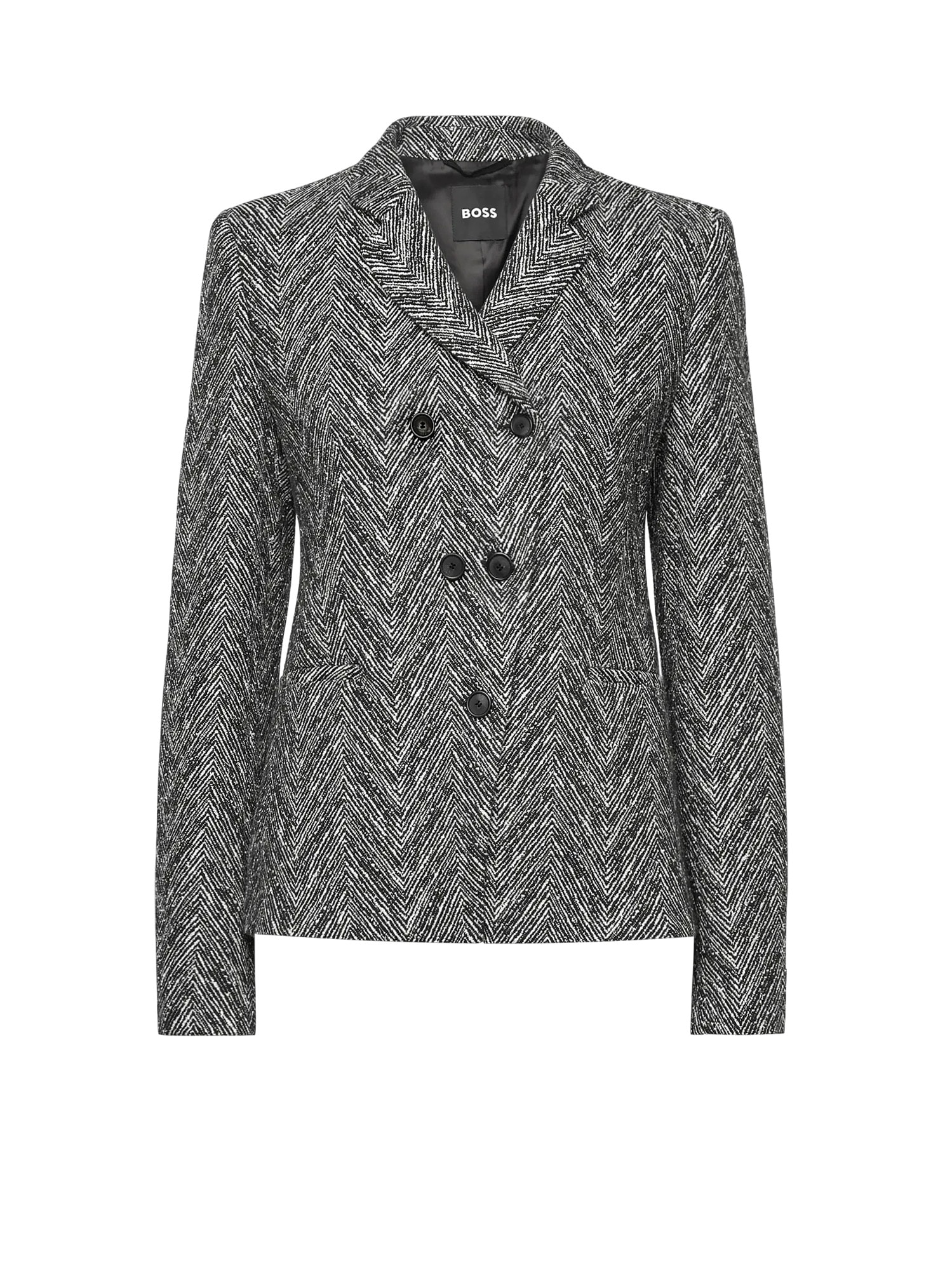 Hugo Boss Herringbone Pattern Double-breasted Coat In Black