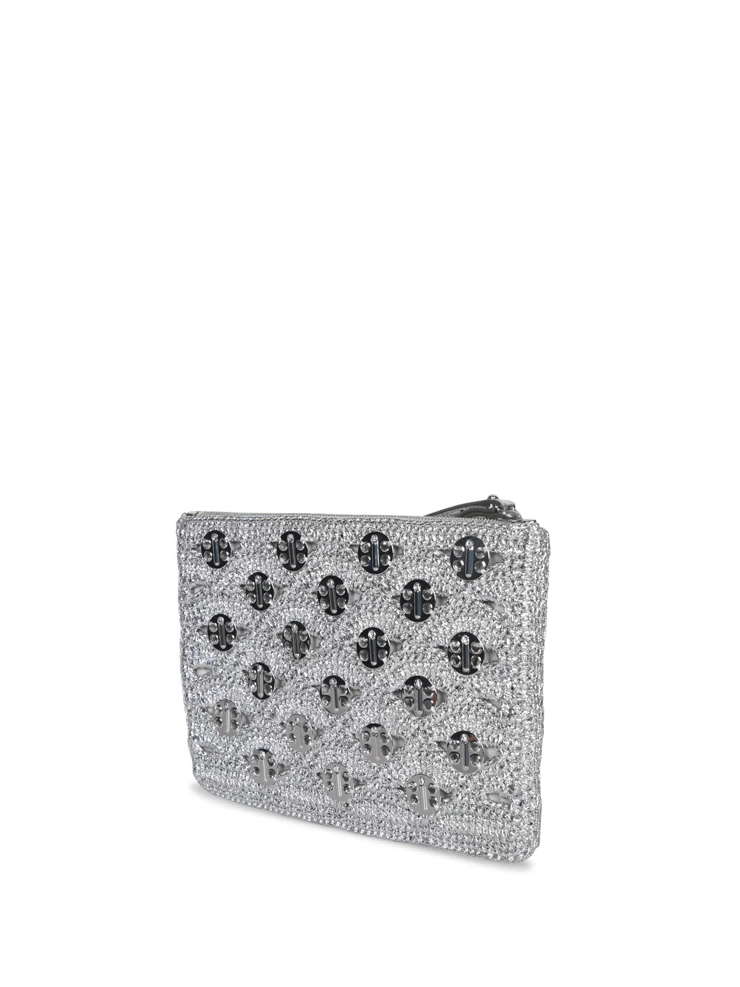 Rabanne Silver Raffia Pouch Bag