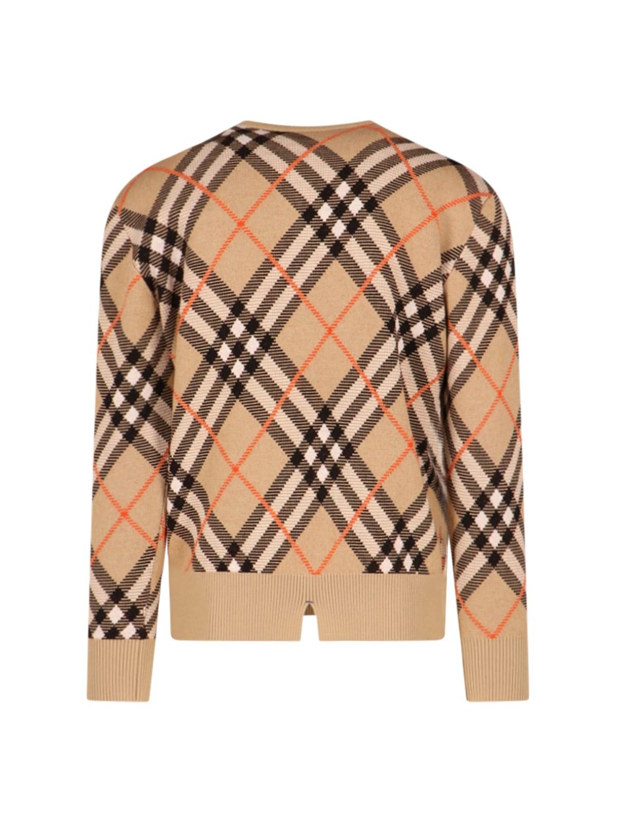 Shop Burberry Check Crew Neck Sweater In Beige