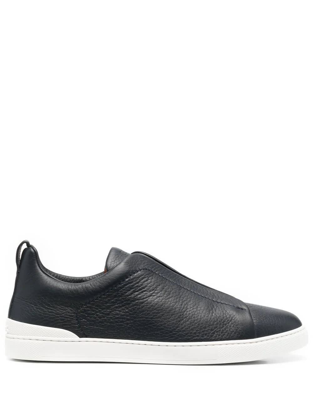Shop Zegna Triple Stitch Sneakers In Navy Blue Leather