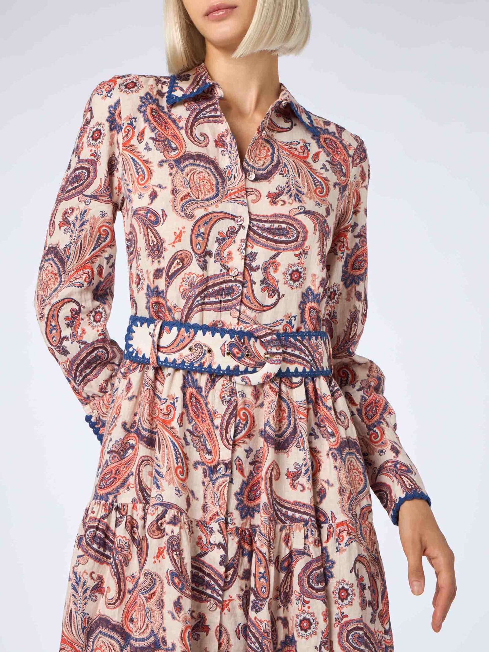 Shop Mc2 Saint Barth Woman Linen Dress Marbella With Paisley Print In White