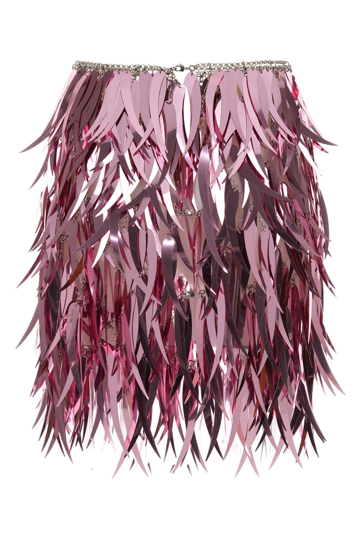 Shop Paco Rabanne Pink Metallic Feathers Mini Skirt