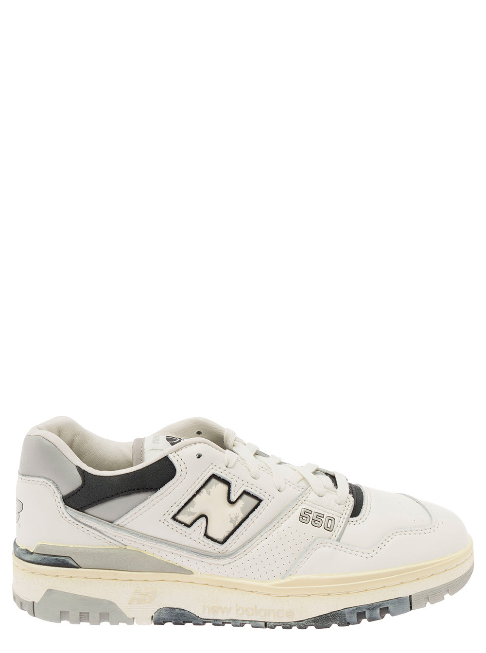 Shop New Balance 550 White And Grey Low Top Sneakers With Logo And Contrasting Details In Leather Man