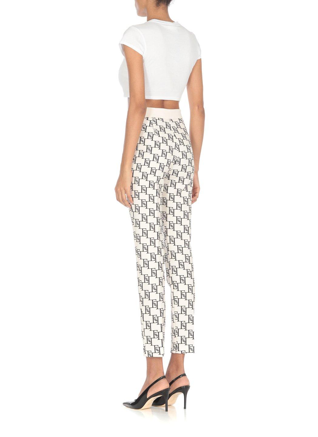 Shop Elisabetta Franchi Logo Plaque Monogram Trousers In Yellow Cream