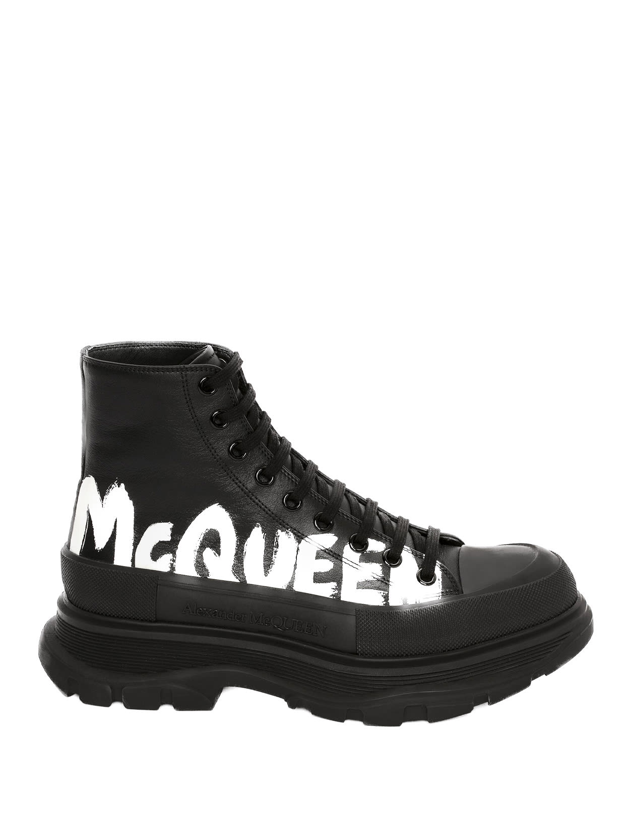 Alexander Mcqueen Black And White Tread Slick Ankle Boots
