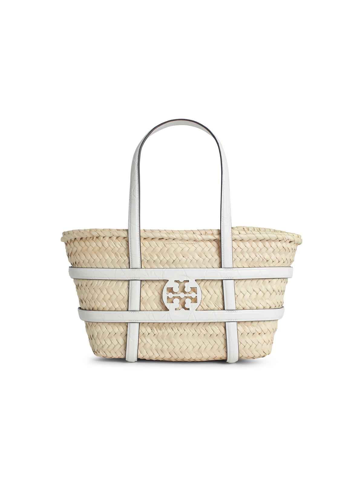 Tory Burch Woven White Leather Crossbody Bag With Iconic Logo In White