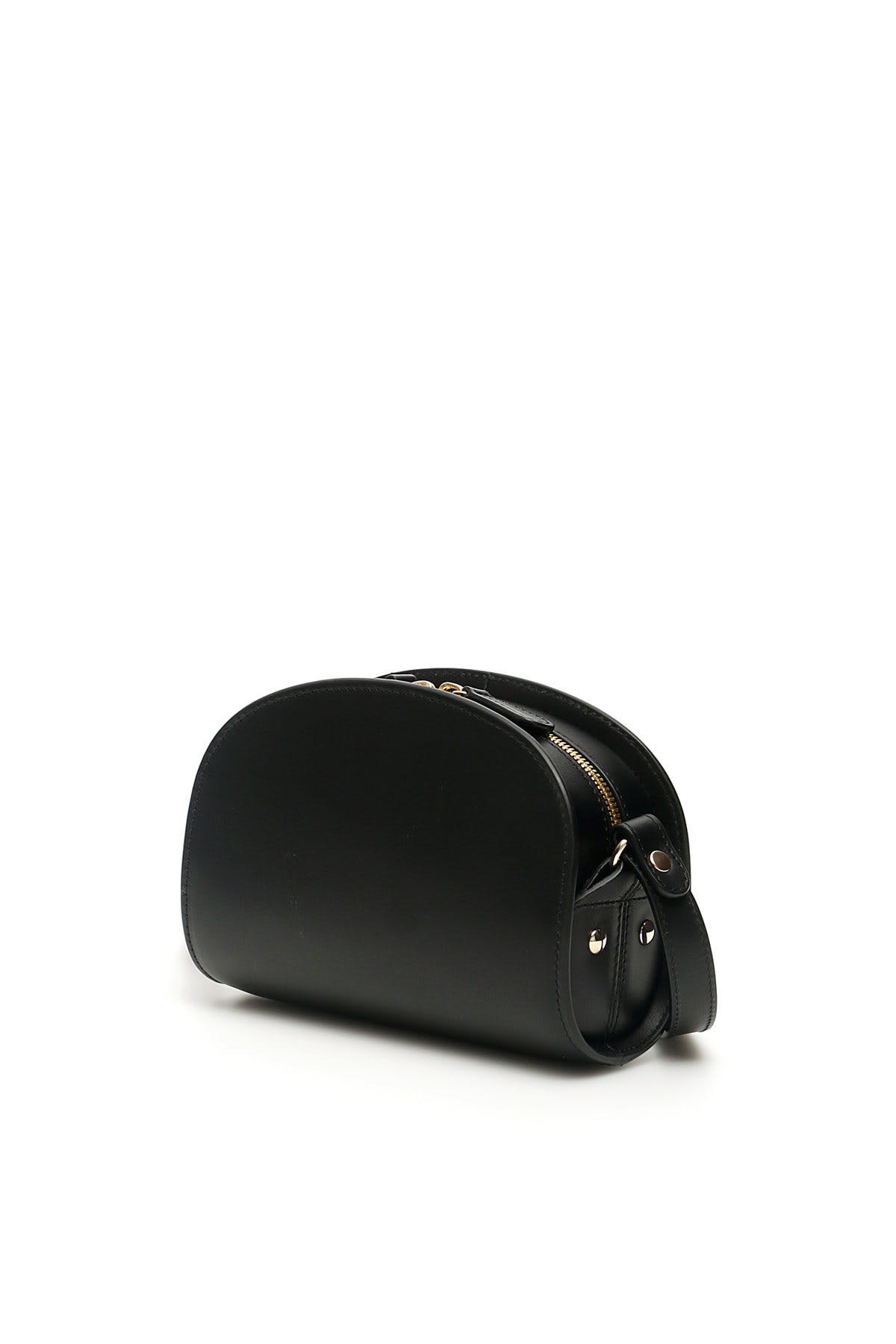 Apc A.p.c. Women Black Leather Mini Demi Lune Shoulder Bag In Black