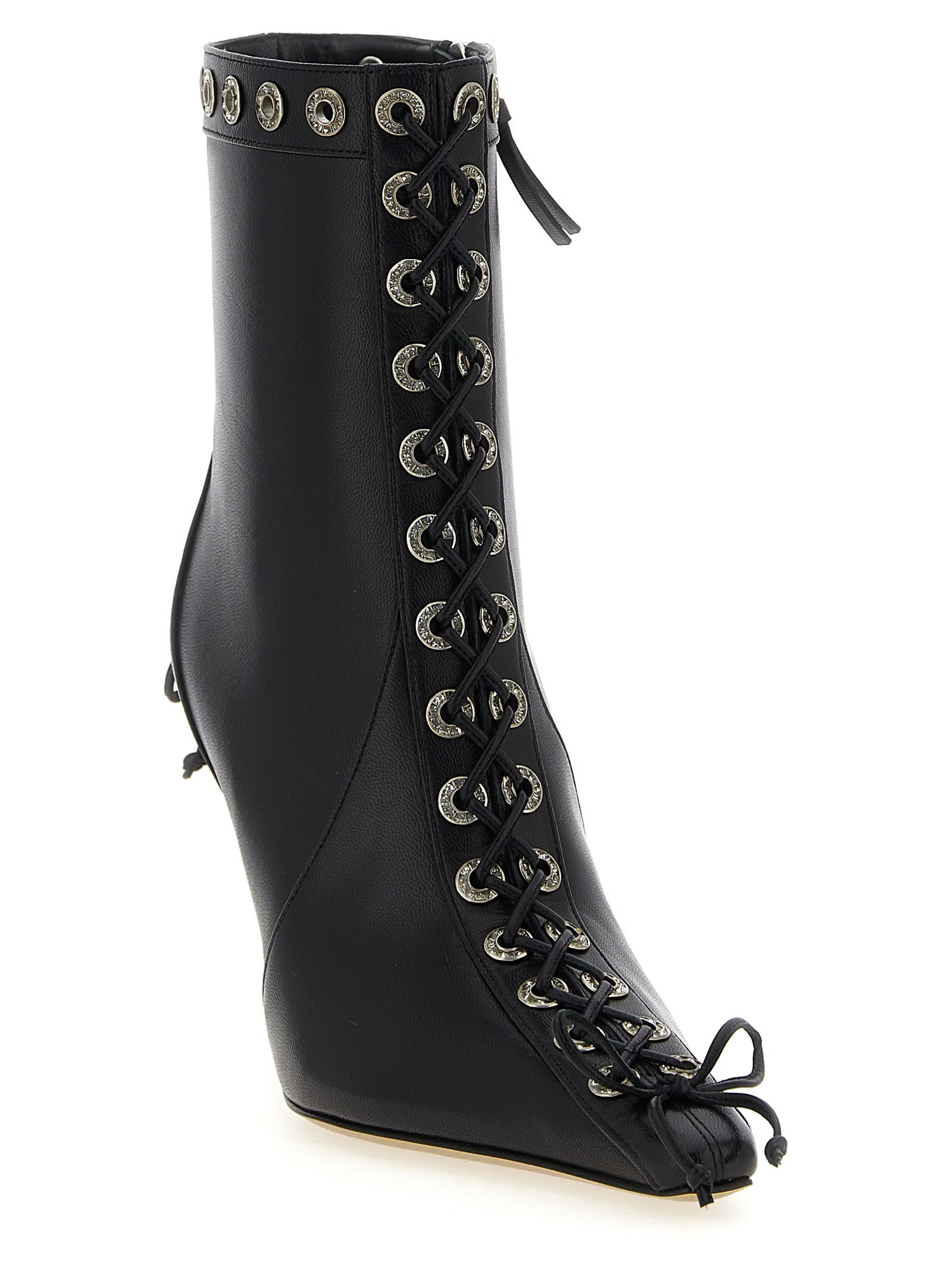 Mach & Mach Crystalized Corset Ankle Boots In Black