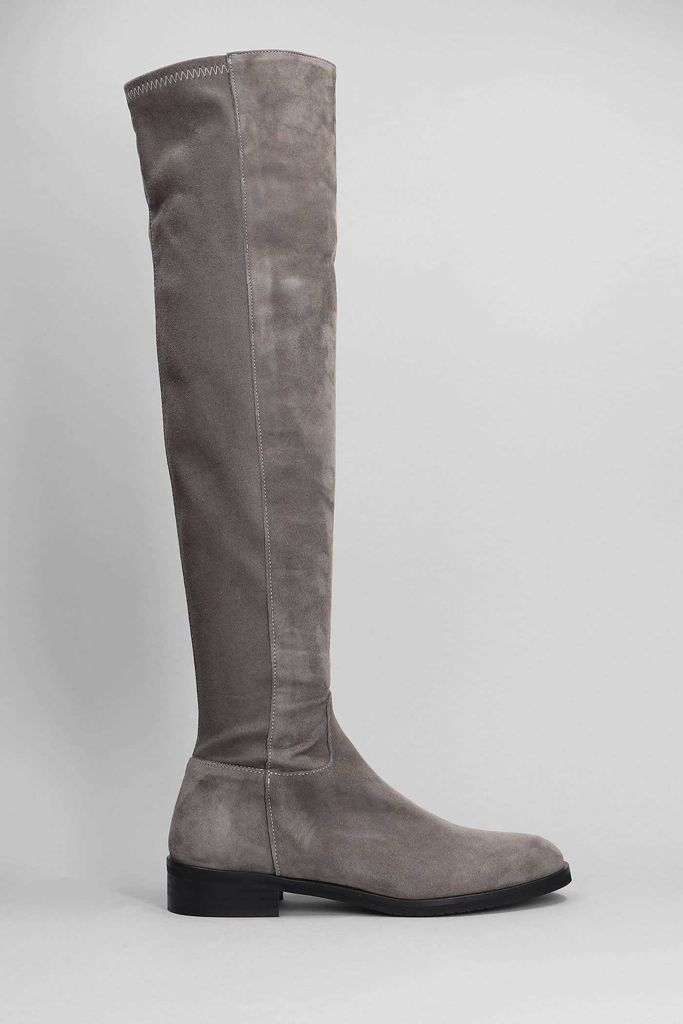 Julie Dee Low Heels Boots In Grey Suede