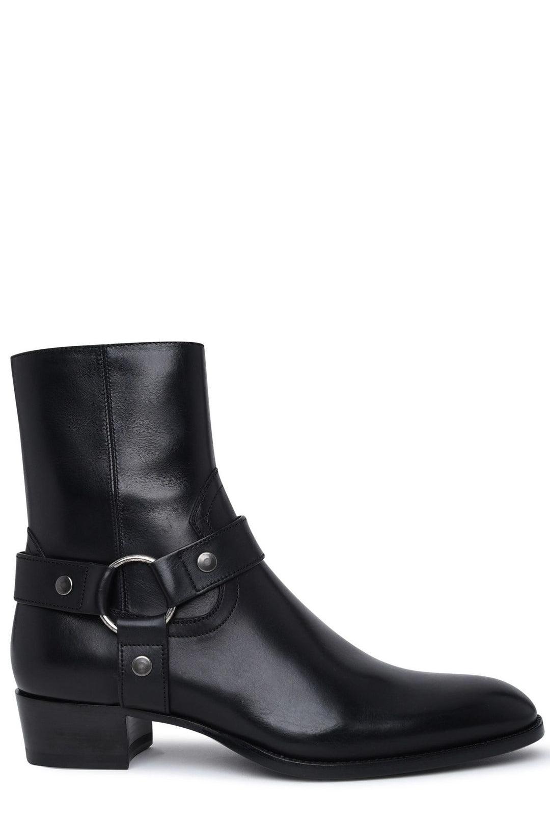 Saint Laurent Wyatt Almond Toe Harness Boots