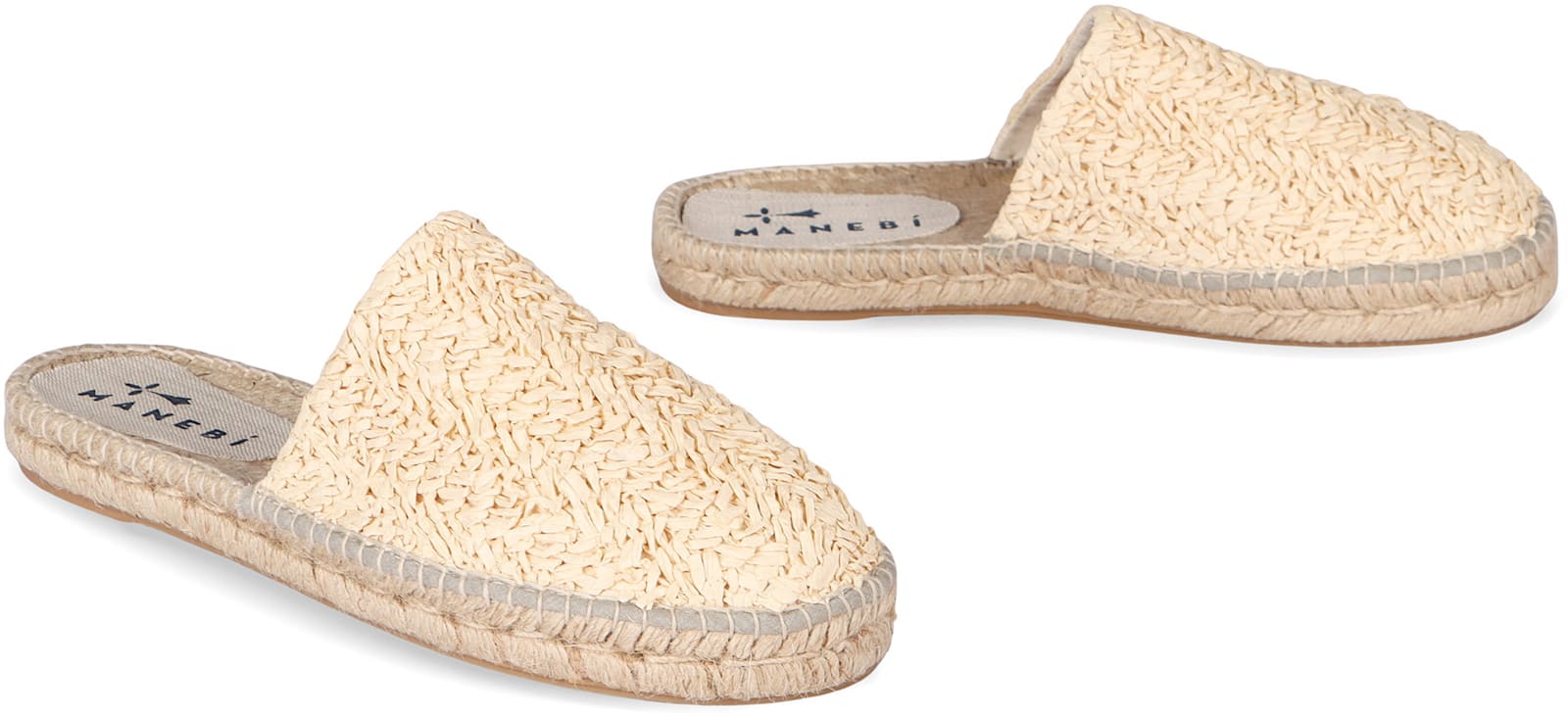 Manebi Raffia Mules In Beige