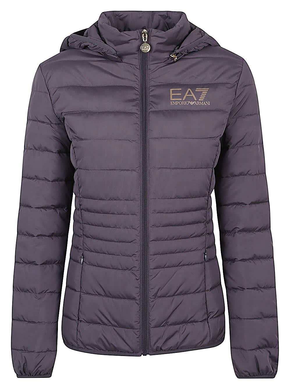 Ea7 Logo Short Down Jacket In Gray