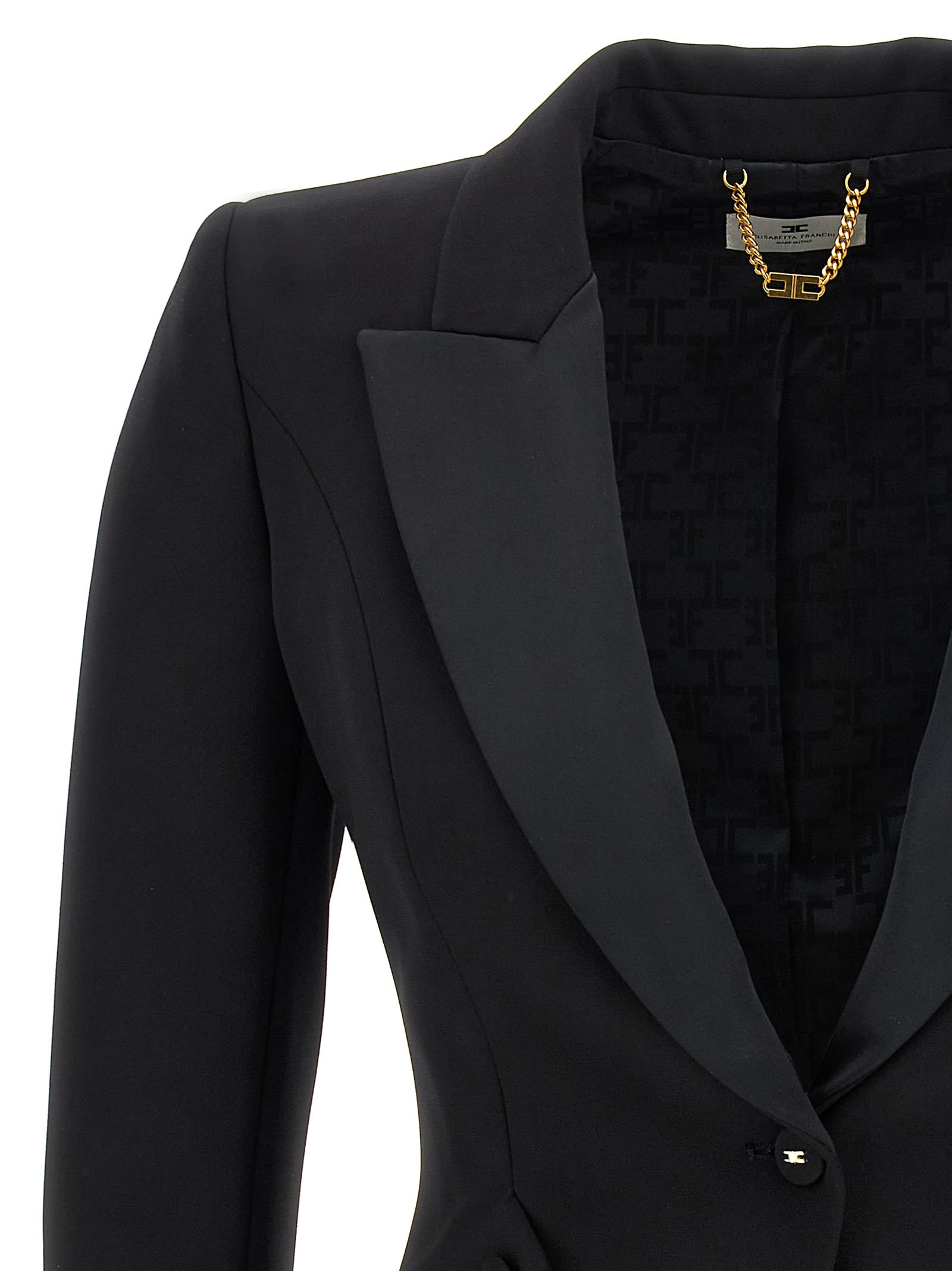 Elisabetta Franchi Tailored Blazer With Satin Lapel In Black