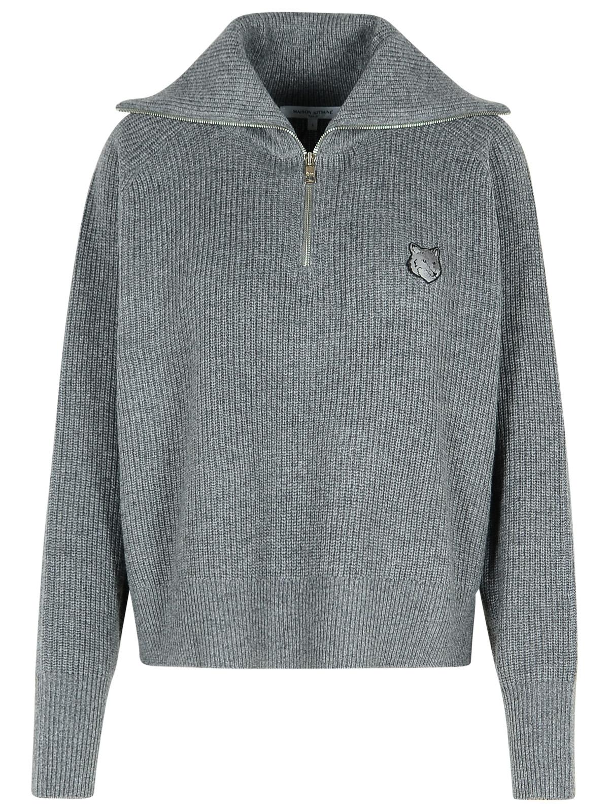 Shop Maison Kitsuné Grey Wool Blend Sweater